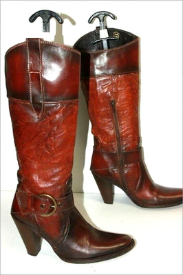 SAN MARINA Bottes Cuir Marron Nuancé Acajou Doublées Cuir T 39 TTBE - Photo 1/4