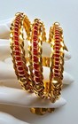 Elegant Traditional Gold Plated Tassel Bangle Set Royal Red Glass Beads Wedding  — photo 6