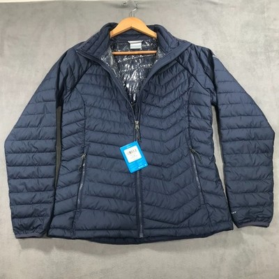 Columbia Powder Lite Puffer Jacket Womens Large Blue Omni Heat Reflective NEW