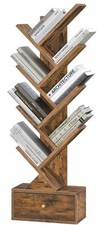 8 Tier Tree Bookshelf with Drawer Free Standing Wood Bookcase for Narrow Space