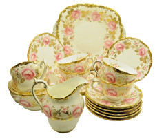 Coalport Tea-Set Pink Cabbage Roses  20 pieces Heavy Gilding Perfect Condition