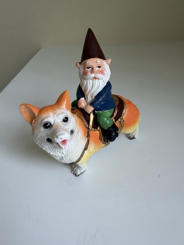 Garden Gnome A Dwarf Riding a Dog Garden Statue Funny Indoor Outdoor Decoration