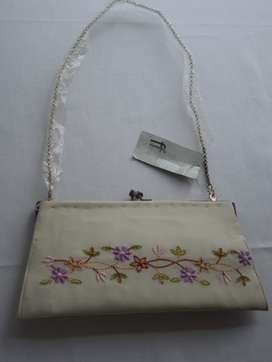 Vintage Fiore Abendtasche handbestickt abnehmbarer Kettenhenkel unbenutzt Etikett