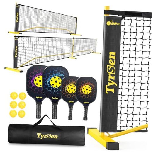 Pickleball Set with Net, 22 FT Regulation Size & 11 FT Half Court Size