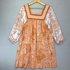 Michael Michael Kors Shift Dress Womens Med Orange Paisley Long Sleeve Stretch