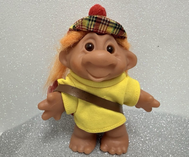 Original Vintage 1986 DAM Norfin Troll Doll 5” Orange Hair- Scottish Golfer