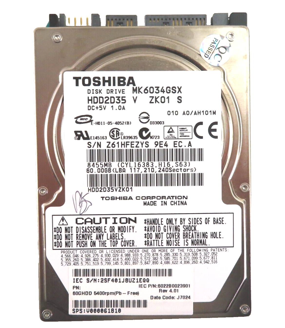 60GB SATA 2.5"" 5400RPM 1.5Gb/s HDD - MK6034GSX