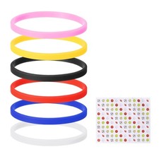 6Pcs Silicone Bracelets Solid Color Rubber Wristbands with Stickers Colorful