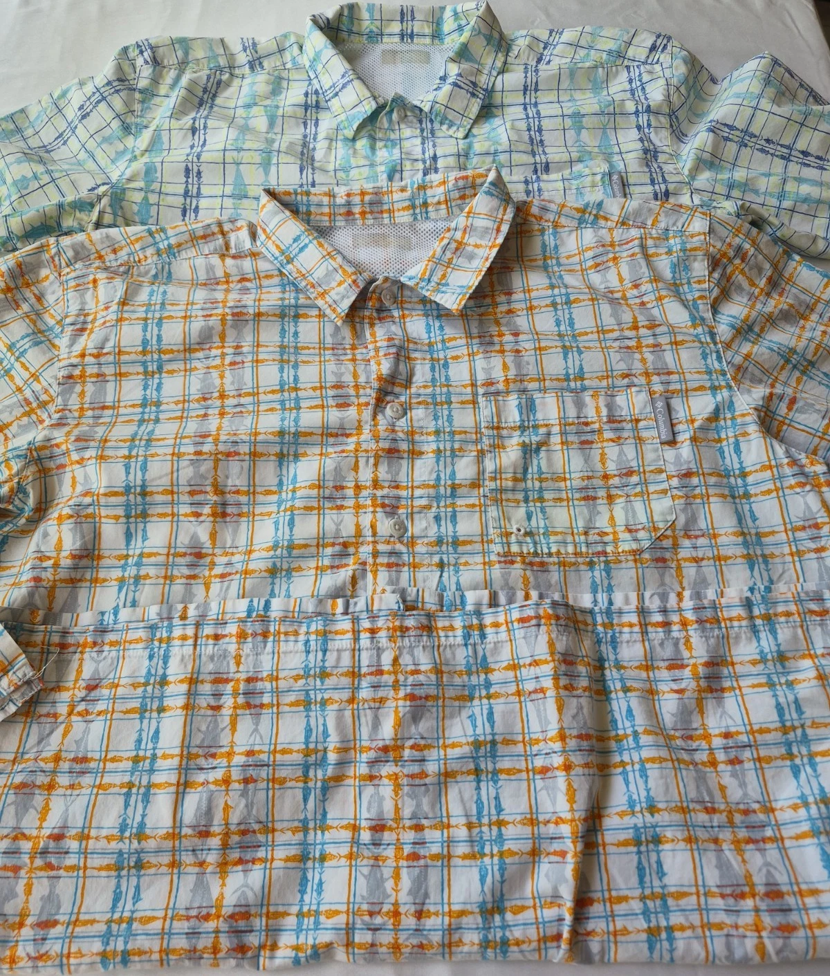 Columbia PFG Plaid Multicolor Short Sleeve Fishing Shirt Men's M