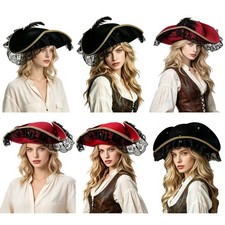 Adults Pirate Hat Renaissance Tricorn Caps Masquerade Fedoras Cap Elegant Rave
