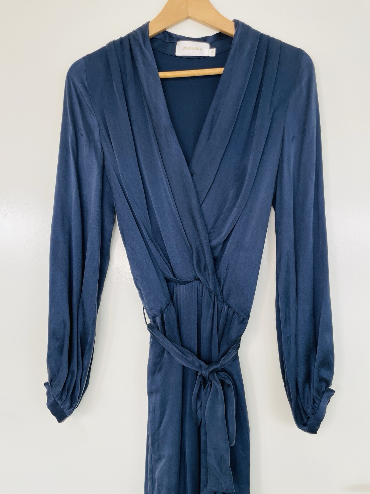 Zimmermann Jumpsuit Size 0 AU 8/US 4 Sueded Silk Indigo Wide Leg Belted Elegant