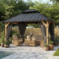 GUNJI 3x3.6m Solid Wooden Hardtop Double Roof Gazebo,wooden Gazebo,Spruce Gazebo