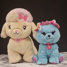 Barbie Plush Dogs Set of 2 White Interactive Lights  Sound Tested  Blue Plush
