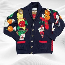 Eagles Eye Vintage Football Themed Knit Cardigan Sweater M Rose Sugar Bowl Miami