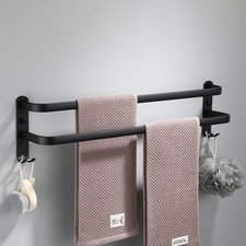 Towel Rails Wall Mounted 2 Tier Towel Rack With Hooks Space Aluminum Towel Rack