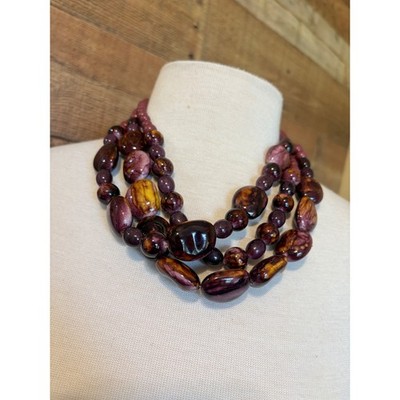 Imperial Jasper Multi Strand Graduating Polished Bead Statement Necklace Purple