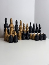 Buddhist Chess Set - Antique Soft Gold and Black Effect  Pieces Only