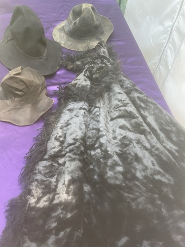 Vintage Horsehair/Velvet Cape, 3 Vintage Hats Lot of 3