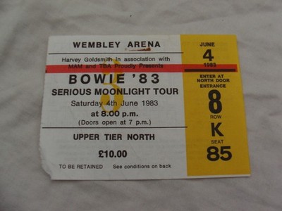 DAVID BOWIE 1983 SERIOUS MOONLIGHT TOUR LETS DANCE CONCERT TICKET WEMBLEY LONDON