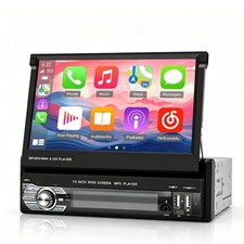 7" Car Radio Single 1Din Retractable Wireless CarPlay Stereo Touch Screen BT FM