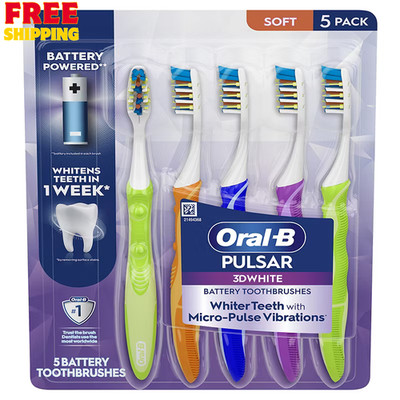 Oral-B Pulsar 3D White Battery Powered Toothbrush, Soft, 5 ct.  FREE SHIPPING