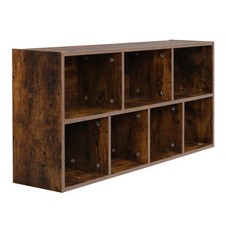 Wide Vintage Wood 7 Cube Bookcase Shelving Display Storage Unit Cabinet Shelves﻿