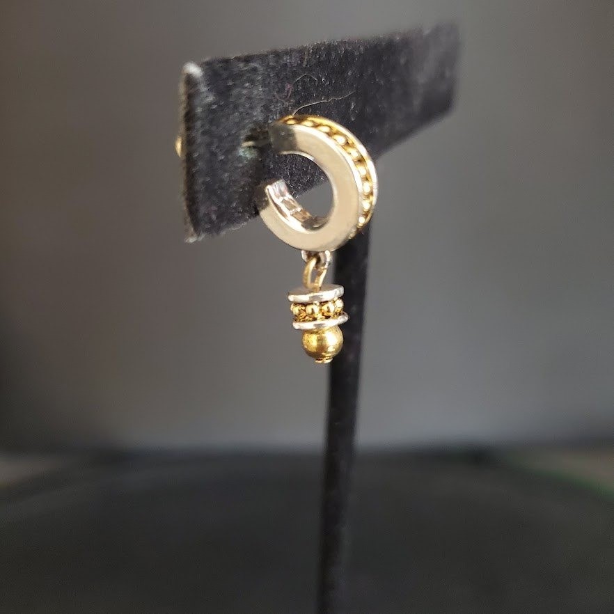 2 Pair Napier Two Tone Mixed Metal Earrings Gold Silver Tone Hoops Drops NWT View 6