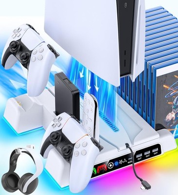 Standfuss für PS5 Slim Pro mit Lüfter Halterung Controller Ladestation Kühler