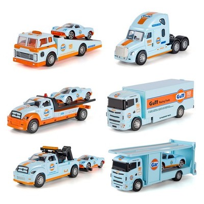 1:64 Small Trailer Container Truck Gulf Racing Alloy Car Model Figurine