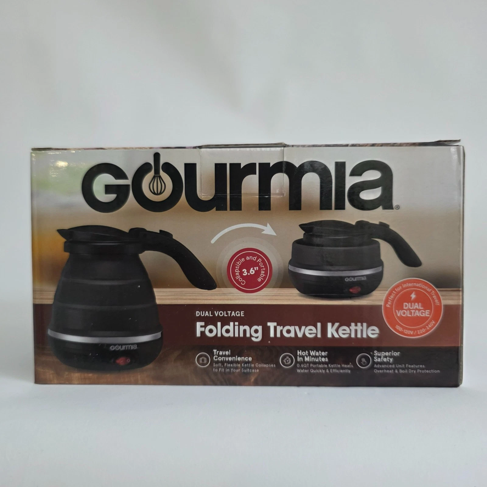 Gourmia Folding Travel Kettle .6 QT Black Silicone Collapses Dual Voltage
Opens in a new window or t