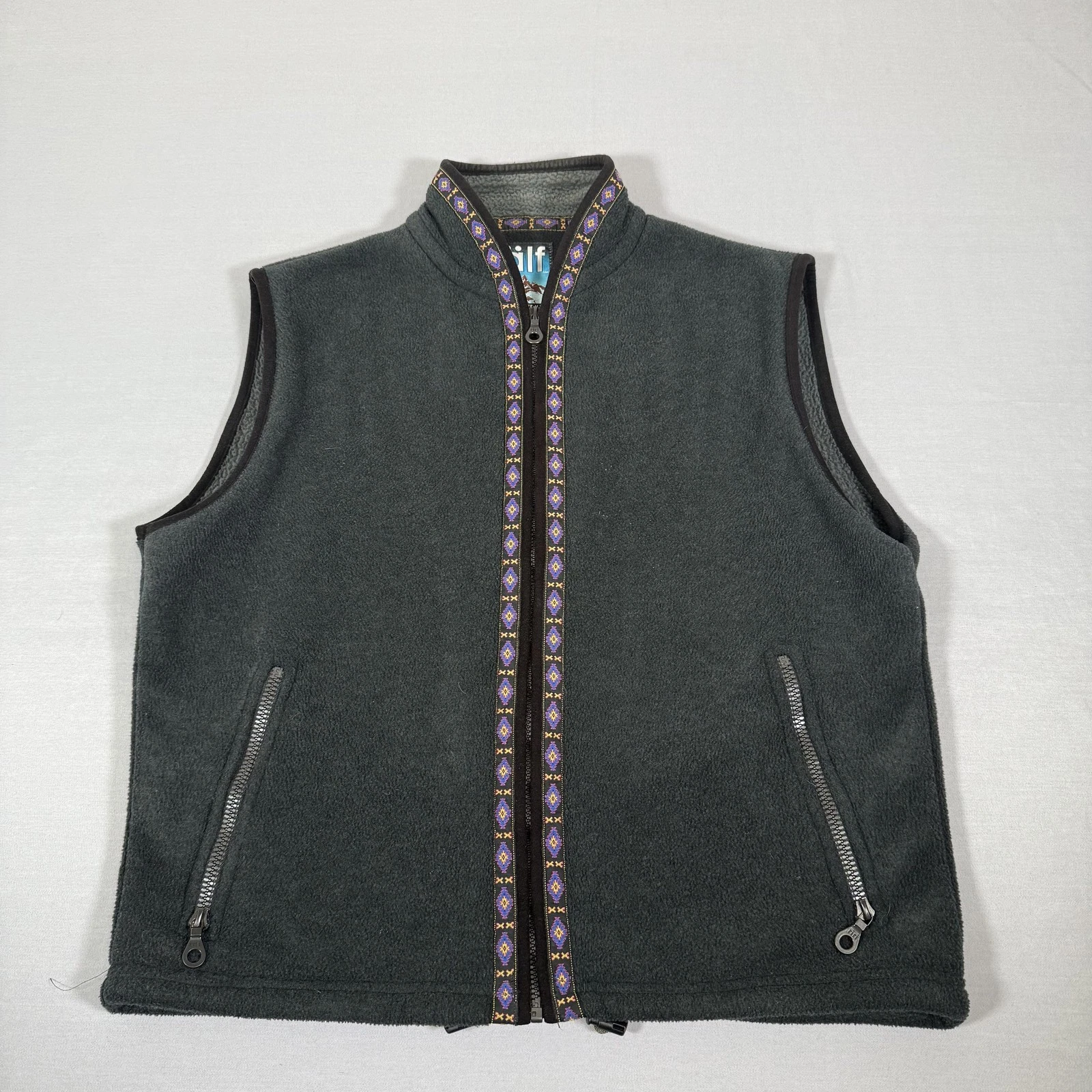 Vintage Alf Vest Mens Large Gray Fleece Riri Zip Up Aztec Outdoor Hike 90s Kuhl