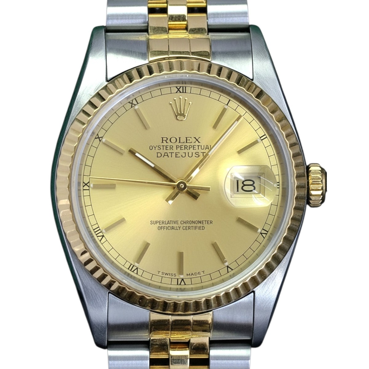 Rolex Datejust 18KY Gold & SS Champagne Dial 18K Fluted Bezel