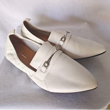 Linea Paolo Domino Skimmer Flat Loafer White Leather Pointed Silver Horsebit 11