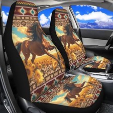 2 Piece Car Seat Covers Front Seats Only Aztec Horse A-aztec Horse Sunflower