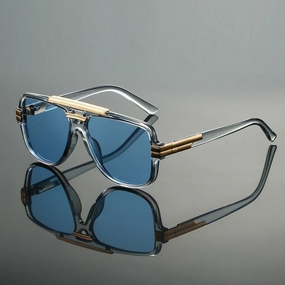 New Men Double Bridge Sunglasses Oversized Square Top Frame Hip Hop Fancy Black