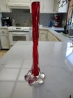 Vtg Murano Style Art Glass Single Rose Vase Elephant Foot Red W/ Clear Foot 11"