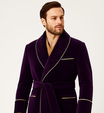 Men's Luxury Velvet Smoking Robe - Purple w/ Gold Trim  Tassel Belt, Vintage