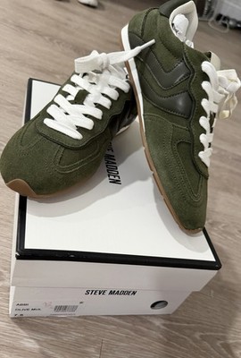 Steve Madden Abbi Olive Multi Suede Leather Sneakers Low Top Women Casual