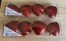 New Lot of 8 Red Shiny    Heart Christmas Valentine's Day Ornaments