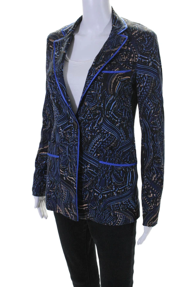 Blazer Nanette Lepore Mujer Cuello Forrado Abstracto Estampado Azul Talla 2 Foto 3 de 4