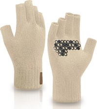 Merino Wool Fingerless Gloves Half Finger Anti-Slip Knit Fishing Gloves Adult