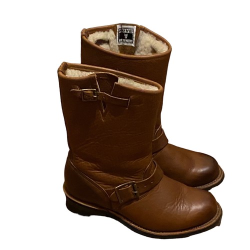 Frye Womens Brown Leather Engineer Shearling Biker Ankle Boots Size 5 38 Womens - Picture 3 of 24