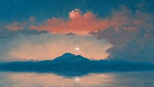 Landscape painting sunrise lake mountains sky clouds Custom Gaming Mat Desk