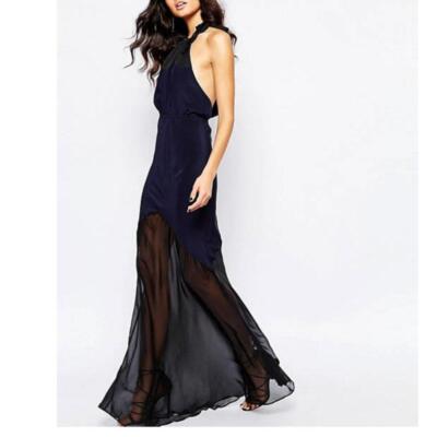 afrm heidi halter plunge maxi dress Demeter Woven Twill Halter Neck Plunge Maxi Dress in Black