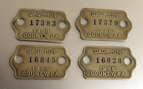 Lot of 4 1968 Pennsylvania Dog Brass Tags - Dauphin County