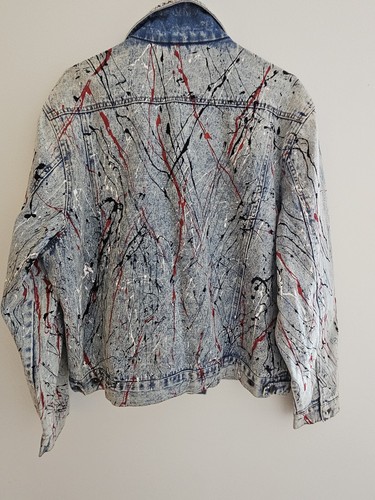 Vtg Custom Splatter Paint Denim Jean Jacket Rugged Wear By BOG Sz XL - Picture 5 of 5