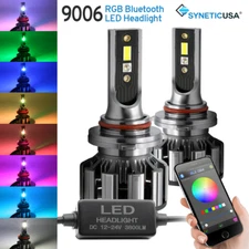 9006 LED CSP Headlight Fog Light Low Beam + RGB Bluetooth Phone Control