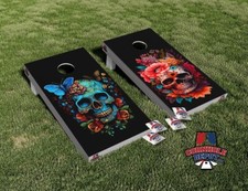 Sugar Skulls Colorful Cornhole Board Vinyl Wrap Skin Laminated Sticker Set Decal