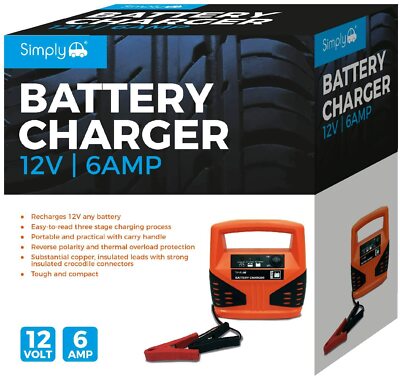 Simply SBC6 - Chargeur Batterie Voiture 6 Amp 12V Sortie - Portable - T48Post