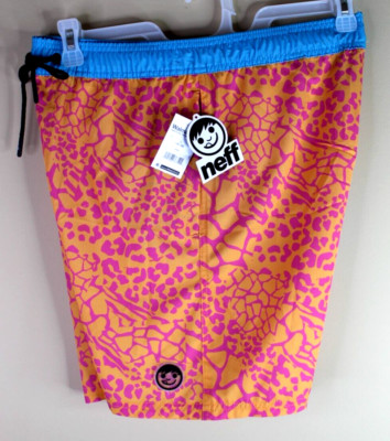 Neff Men's Board Swim Shorts Animal Gold Pink Blue Size Large (36-38) NEW